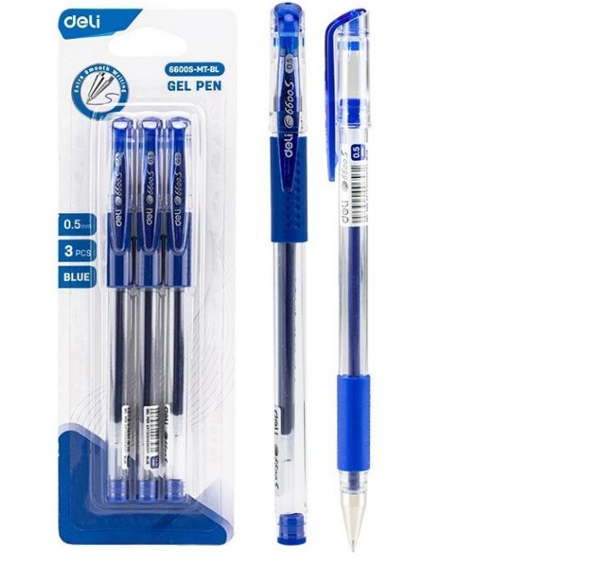 DELI E6600S-MT-BL GEL PEN 0.5MM - BLISTER PACK OF 3PCS - BLUE