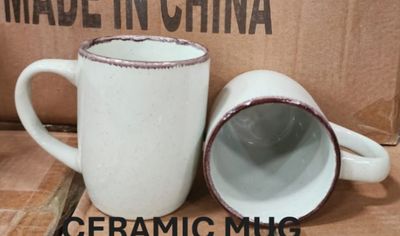 Porcelain Mug 350ml Grey Dots with Brown Rim GUSTO BUONO