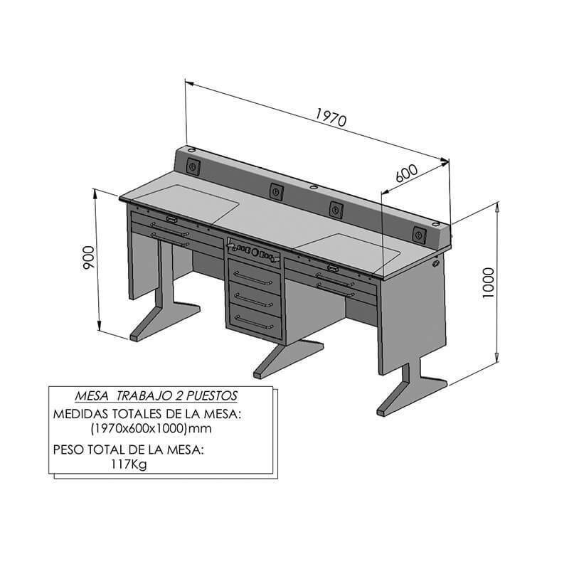 Mesa de Trabajo Metálica 2 Puestos con Aspiradores y Lámparas Technoflux