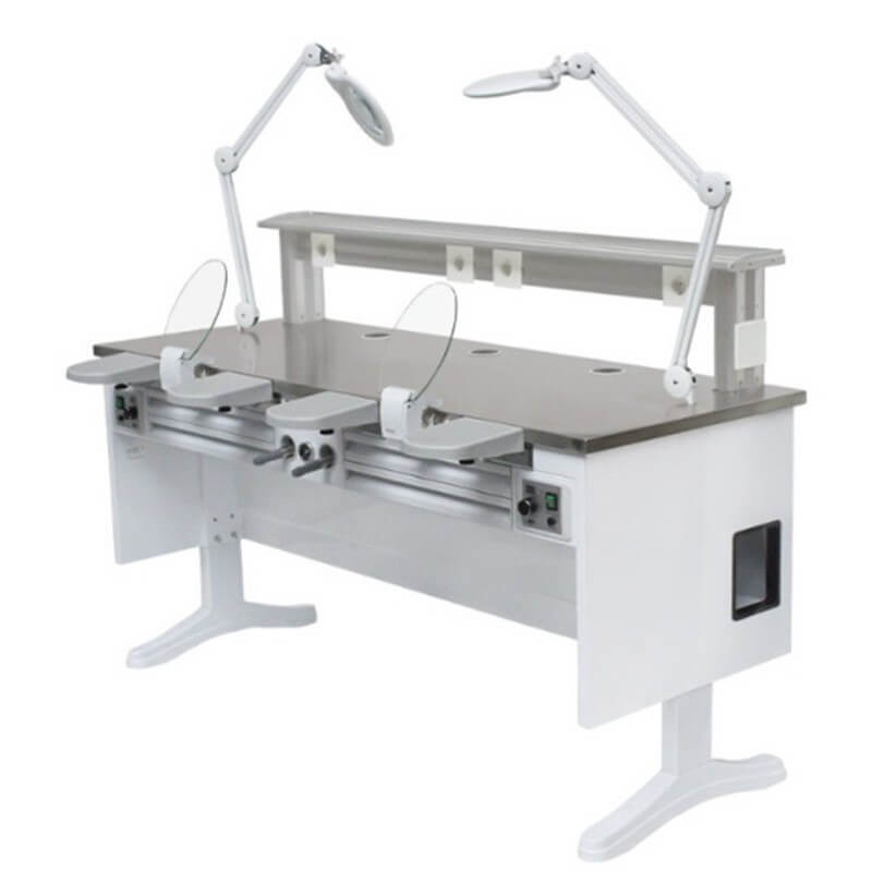 Puesto de Trabajo Doble Max Work Twin Inox con 2 Aspiradores y 2 Lámparas Bader