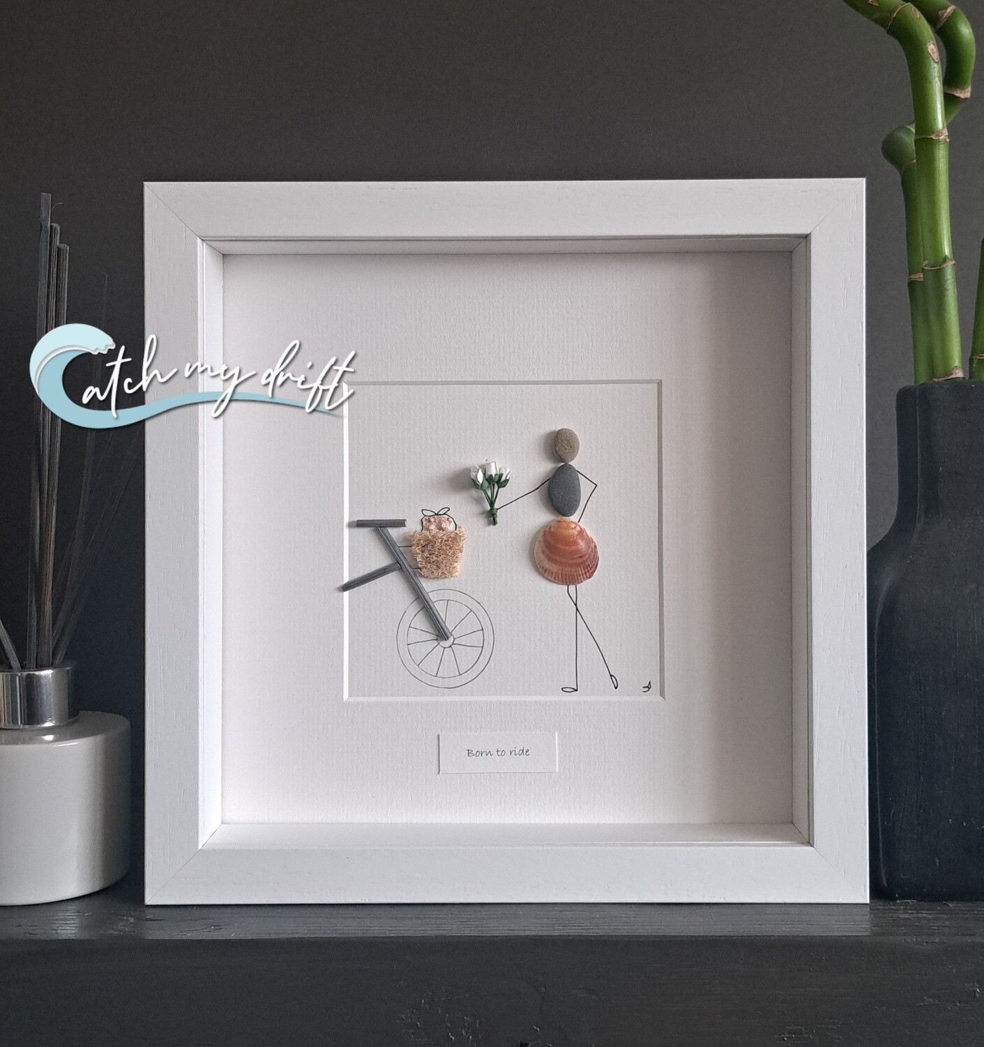 The girl with the bike | Unique Irish Pebble Art | Shell art | Birthday | Mother&#39;s Day | Retirement | Friendship