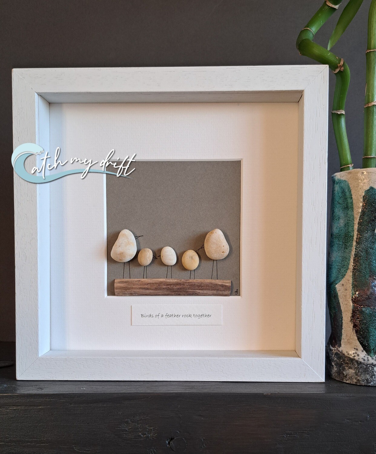 Family of 5 on branch | Irish Pebble Art | Family Tree | Birds of a feather | Friend group