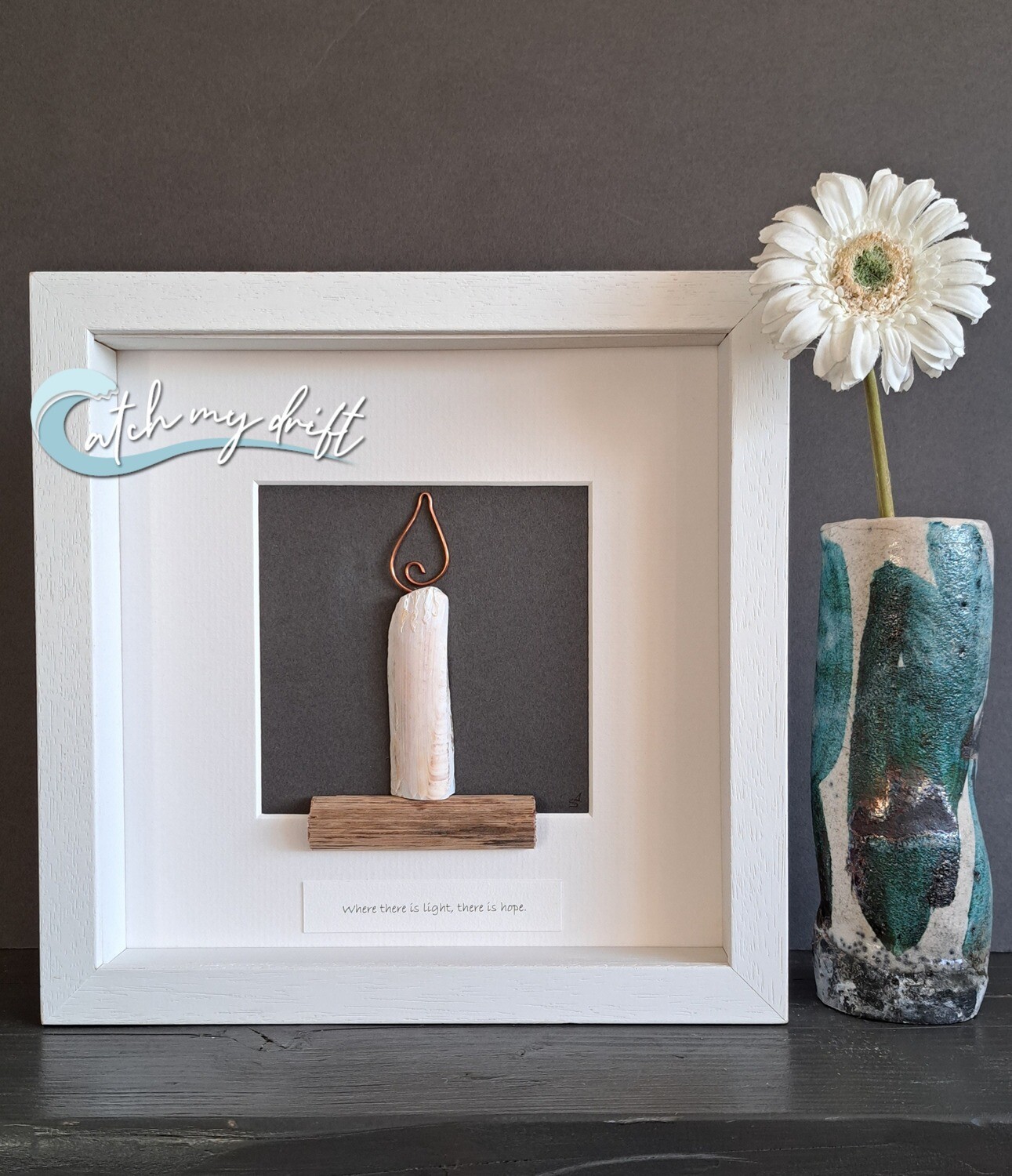 Single copper flame candle | Shell art | Upcycled art