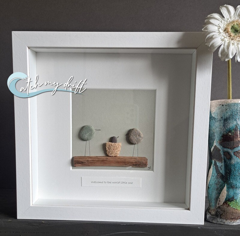 New Baby in nest | Irish Pebble art | New baby | Christening | Nursery | Sustaianable baby gift