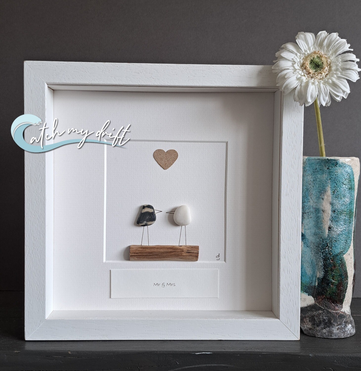 Lovebirds | Irish Pebble Art | Wedding | Engagement | Mr &amp; Mrs | Not just for Valentines | Bride &amp; Groom