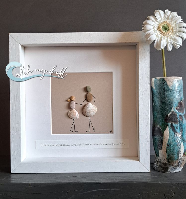Woman &amp; girl | Mother &amp; Daughter | Holding hands | Irish Pebble Art | Irish Shell Art | Birthday | Teachers gift |