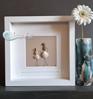 Woman &amp; girl | Mother &amp; Daughter | Holding hands | Irish Pebble Art | Irish Shell Art | Birthday | Teachers gift |