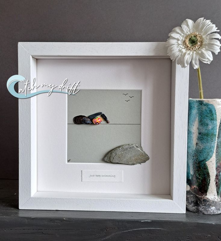 Just keep swimming | Original design | Irish Pebble Art | Shell art | Sea swimmer | swim cap