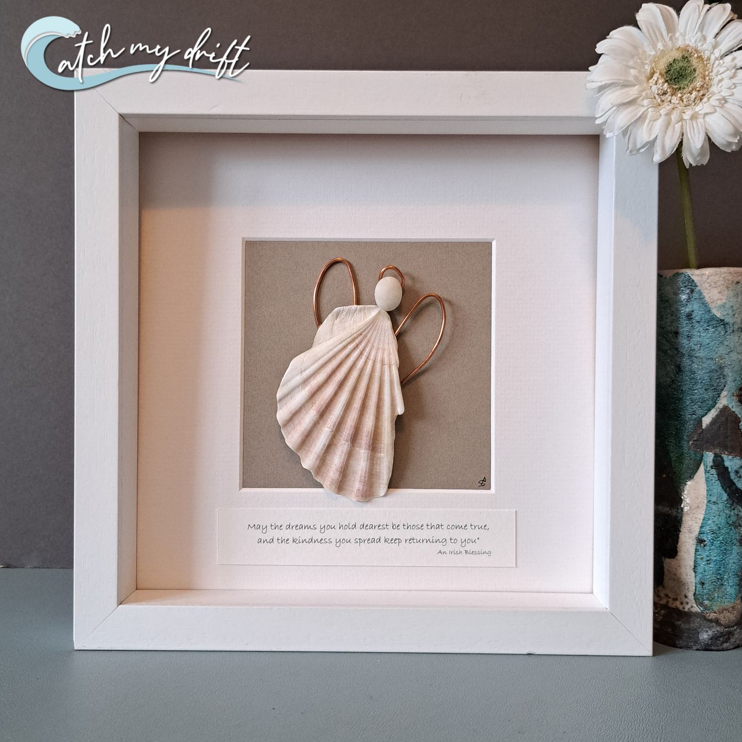 Guardian Angel | Original Irish Pebble Art | Original Irish Shell Art |  Memorial gift | New home | Birthday