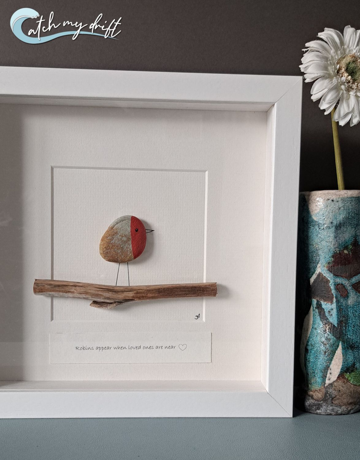 Single Robin on driftwood branch | Sympathy Gift | Thinking of you | Memorial gift | Remembrance gift