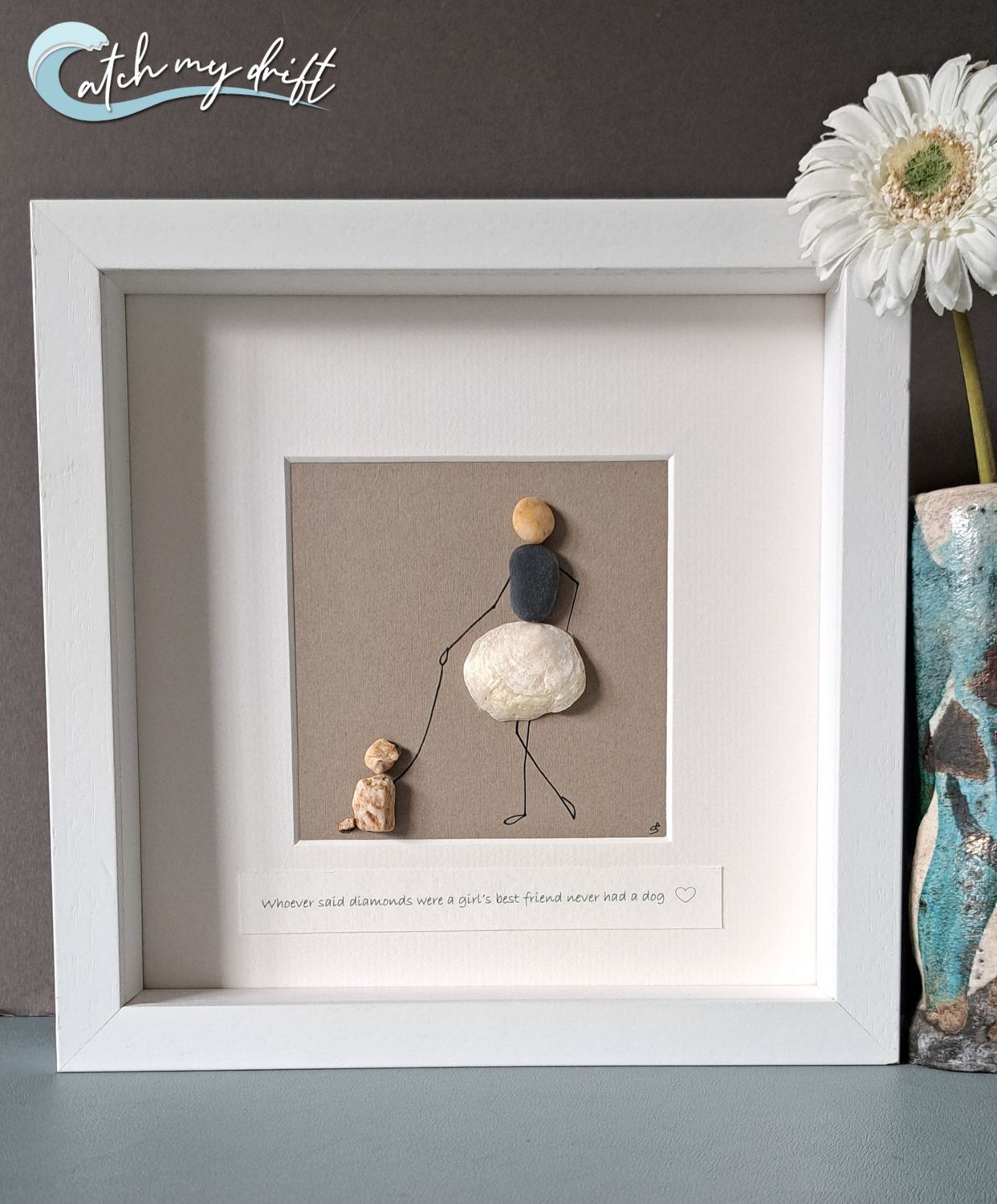 The Girl with the dog | Unique Pebble Art | Coastal art | Birthday | Friend | Valentine&#39;s Day