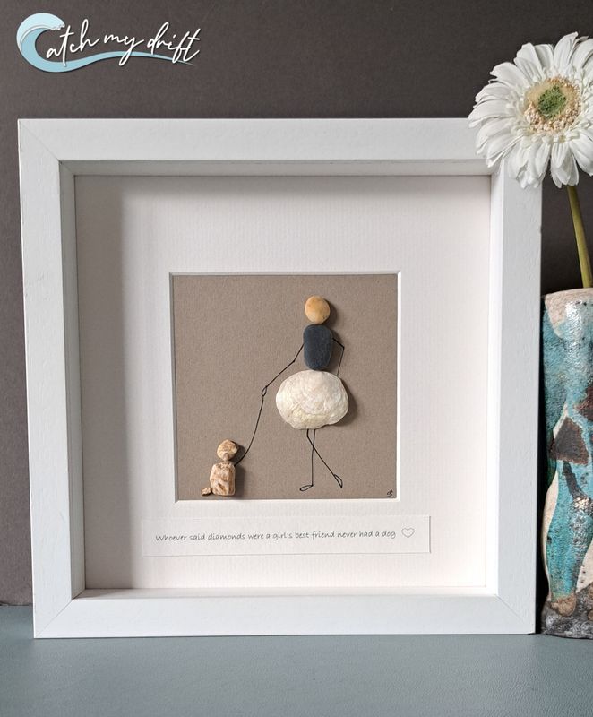 The Girl with the dog | Unique Pebble Art | Coastal art | Birthday | Friend | Valentine&#39;s Day