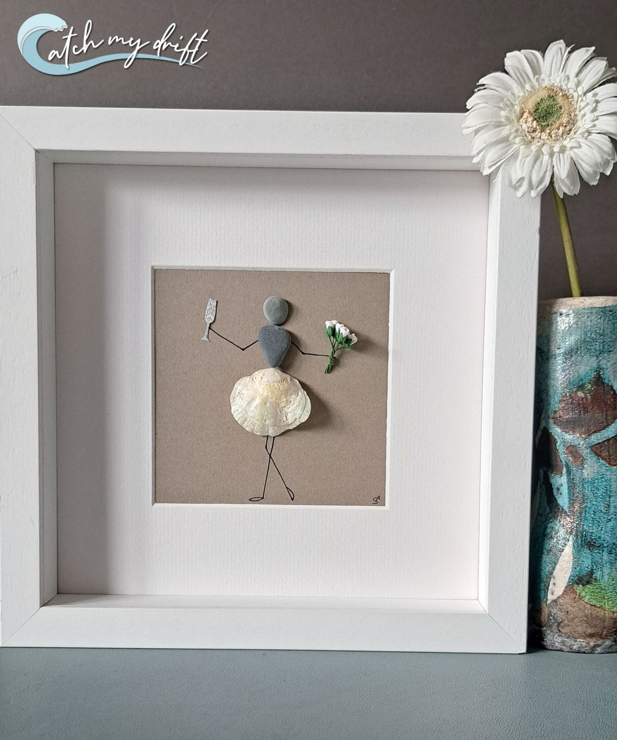 Girl with bubbly &amp; flowers | Irish Pebble Art | Birthday Gift | Retirement gift | General gift | Graduation