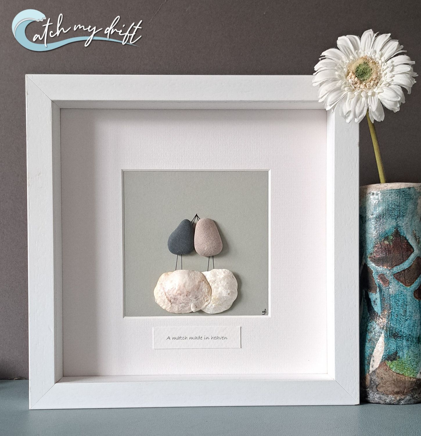 Lovebirds on cloud 9 | Irish Pebble &amp; Shell Art | Engagement | Birthday gift | Valentines Day Gift | Match made in heaven