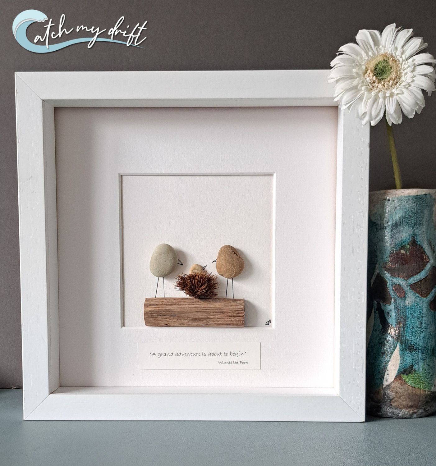 New Baby in nest | Irish Pebble art | New baby | Christening | Nursery