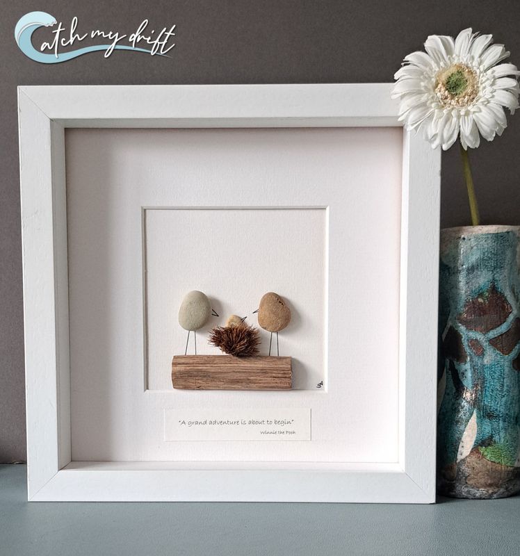 New Baby in nest | Irish Pebble art | New baby | Christening | Nursery