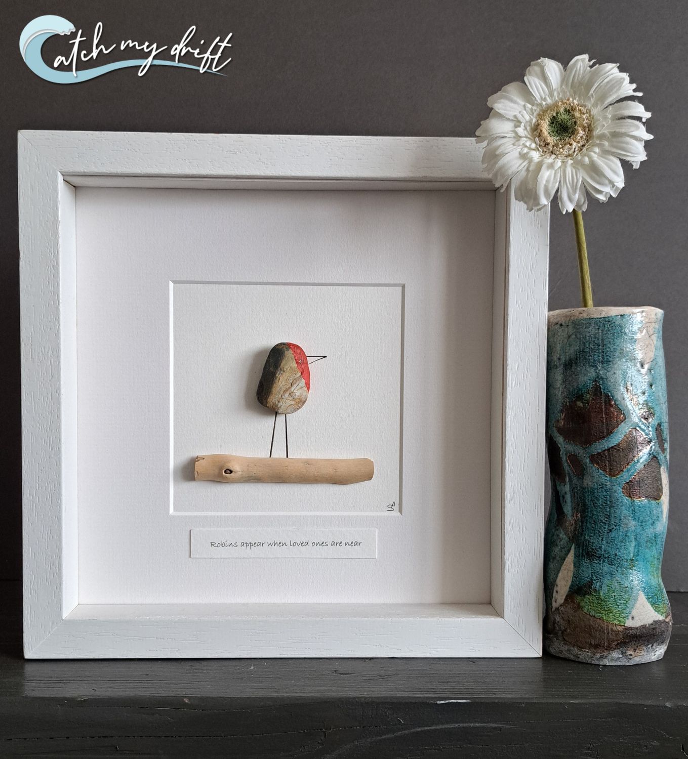 Single Robin on driftwood branch | Sympathy | Thinking of you | Memorial gift | Remembrance gift