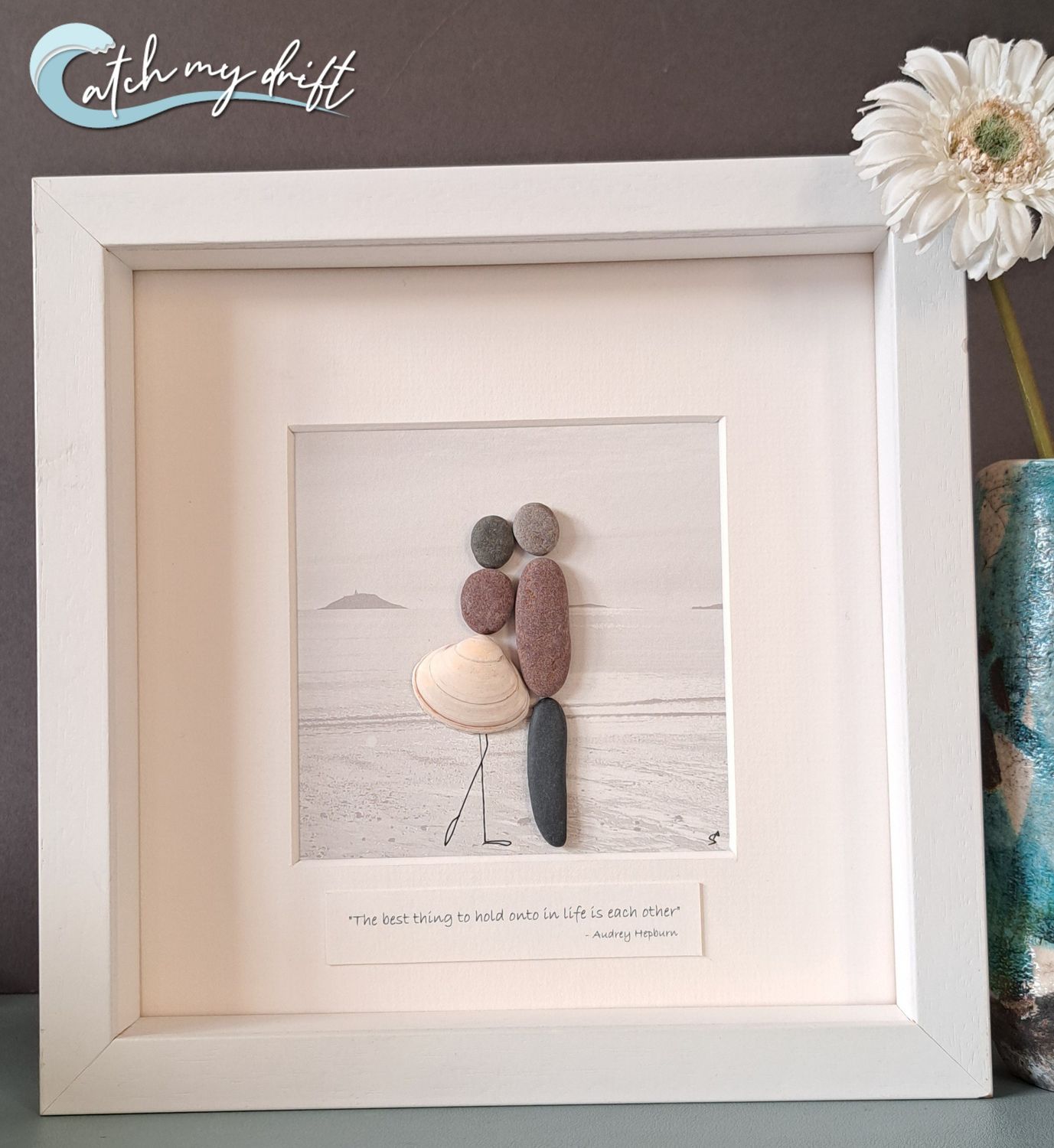 The Hug | Couple embrace | Garryvoe Beach | Ballycotton Lighthouse| Irish Pebble Art | Shell art | Valentines Day | Wedding gift | Engagement gift | Engagement gift