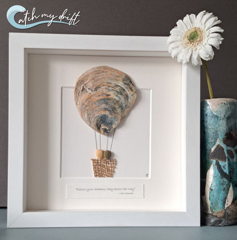 Couple in hot air balloon | Irish Pebble art | Shell Art | Wedding gift | Engagement gift | New home gift