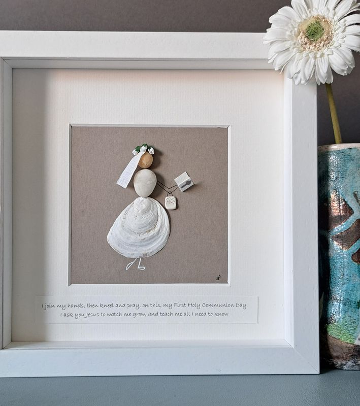 First Holy Communion Girl | Communion gift | Shell art | Original Irish pebble art | Coastal art
