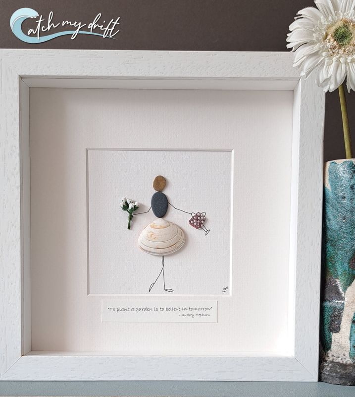 Girl with watering can &amp; bunch of flowers | Irish Sustainable Art | Birthday | Retirement | Thank you gift