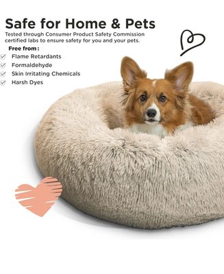 Calming Donut Dog and Cat Bed in Shag Fur, Taupe, Medium, 30x30