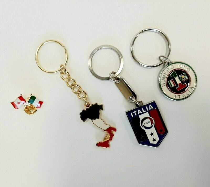 Keychains, cornetti, malocchio and lapel pins