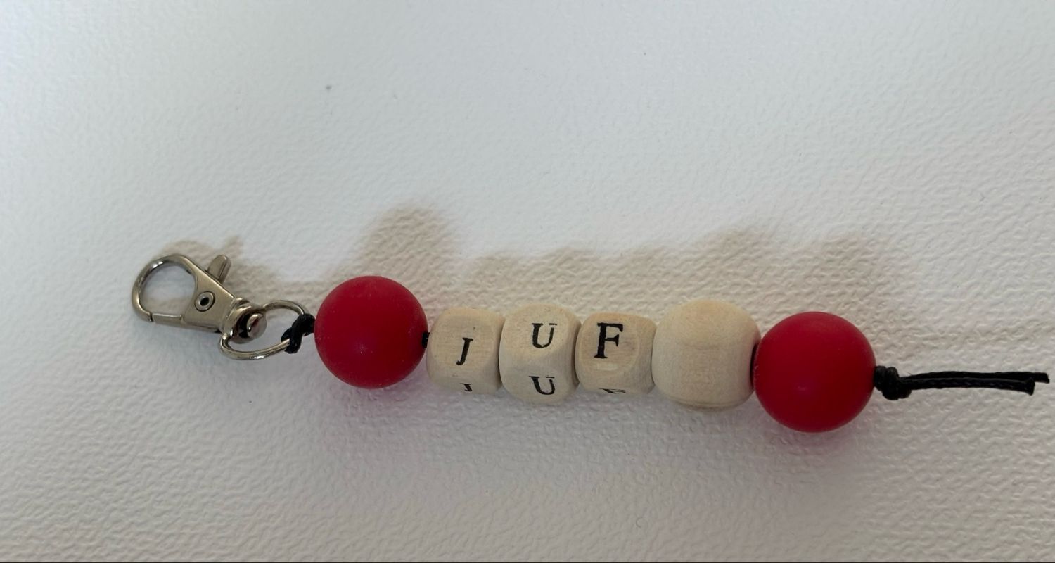 Sleutelhanger juf rood