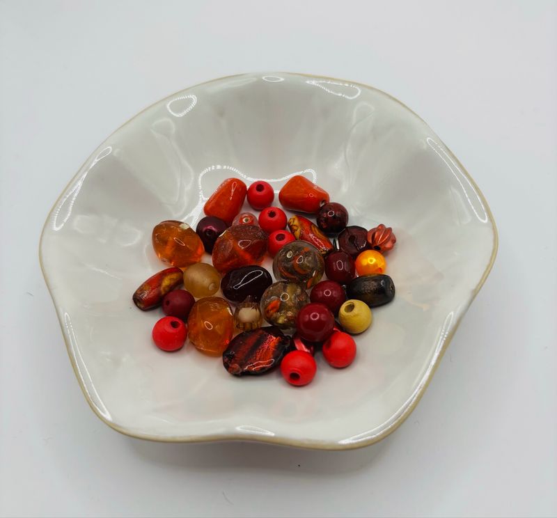 Glaskralen en hout rood oranje 100gr