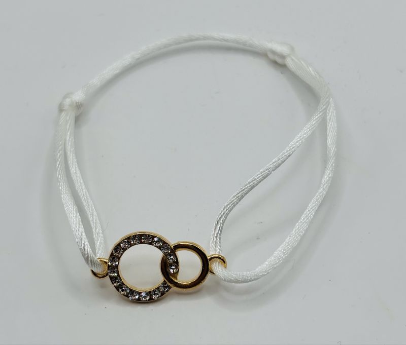 Satijnarmbandje wit gouden strass