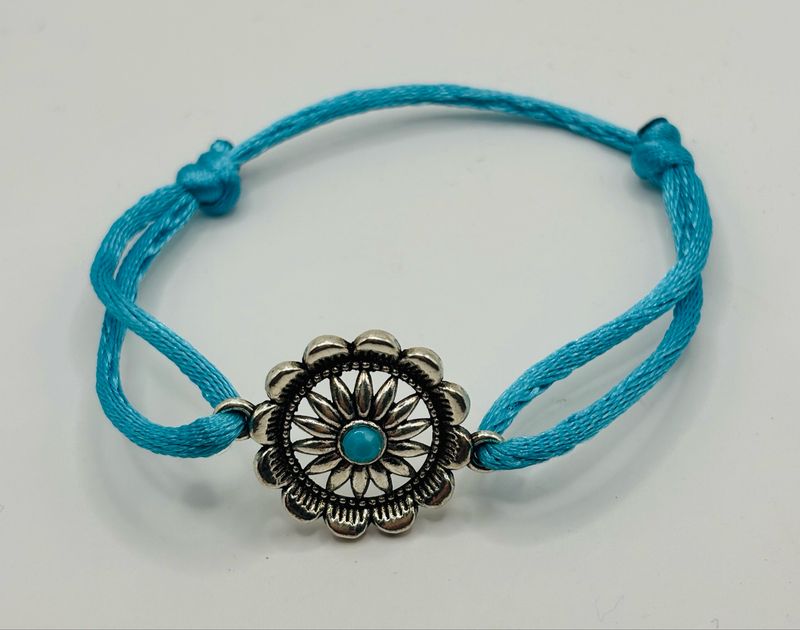 Satijnarmbandje turquiose zilver