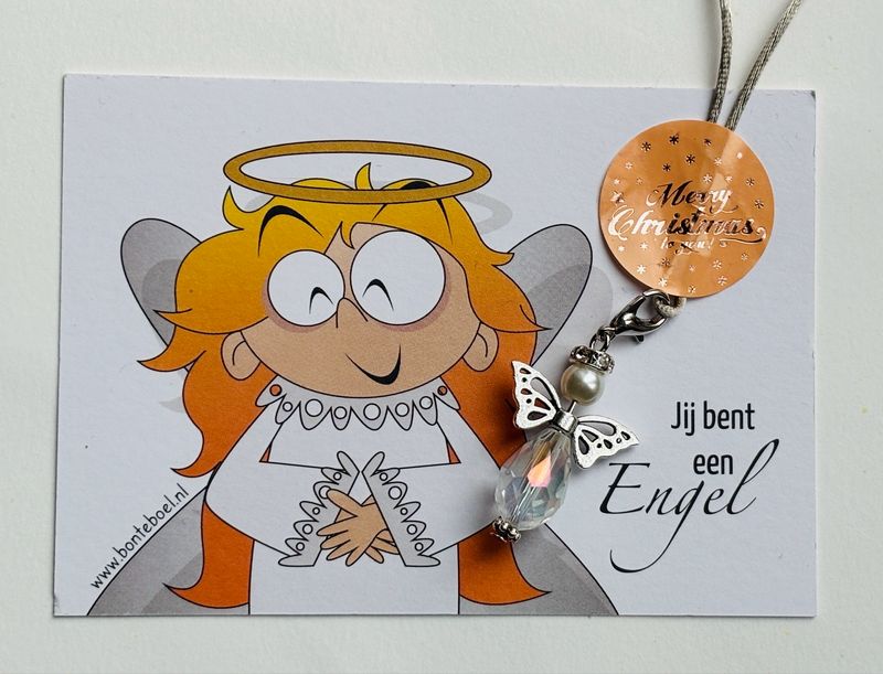 Geluksengeltje wit met kaartje Geluksengeltje wit met kaartje