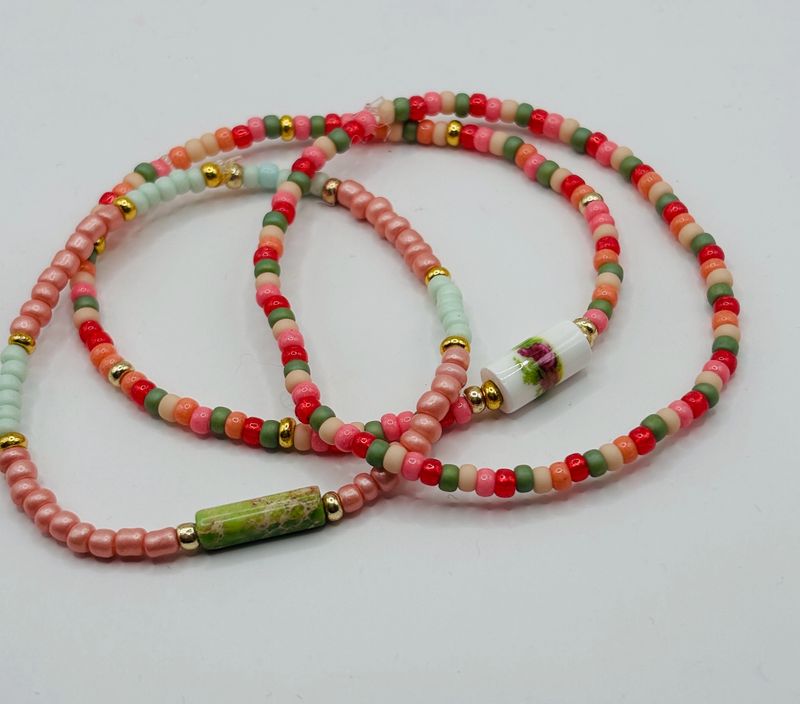 Armbandset 3 koraal ? groen Armbandset 3 koraal ? groen