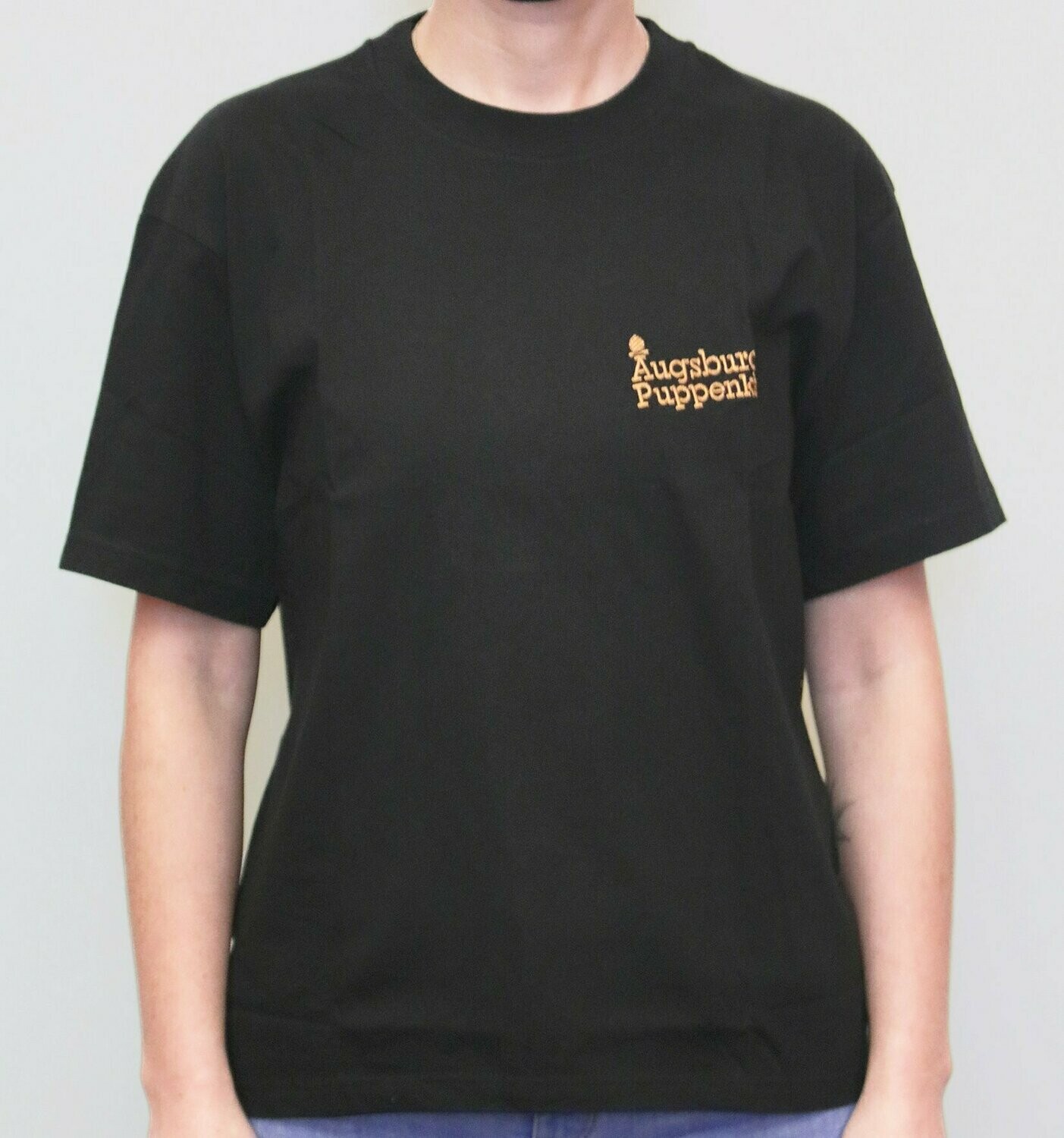 T-Shirt schwarz, aufgestickt "Augsburger Puppenkiste" Größe L