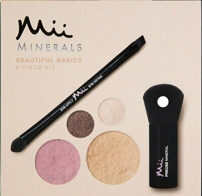 Mii mineral beautiful basic foundation, eyeshadow, blush & brush set.