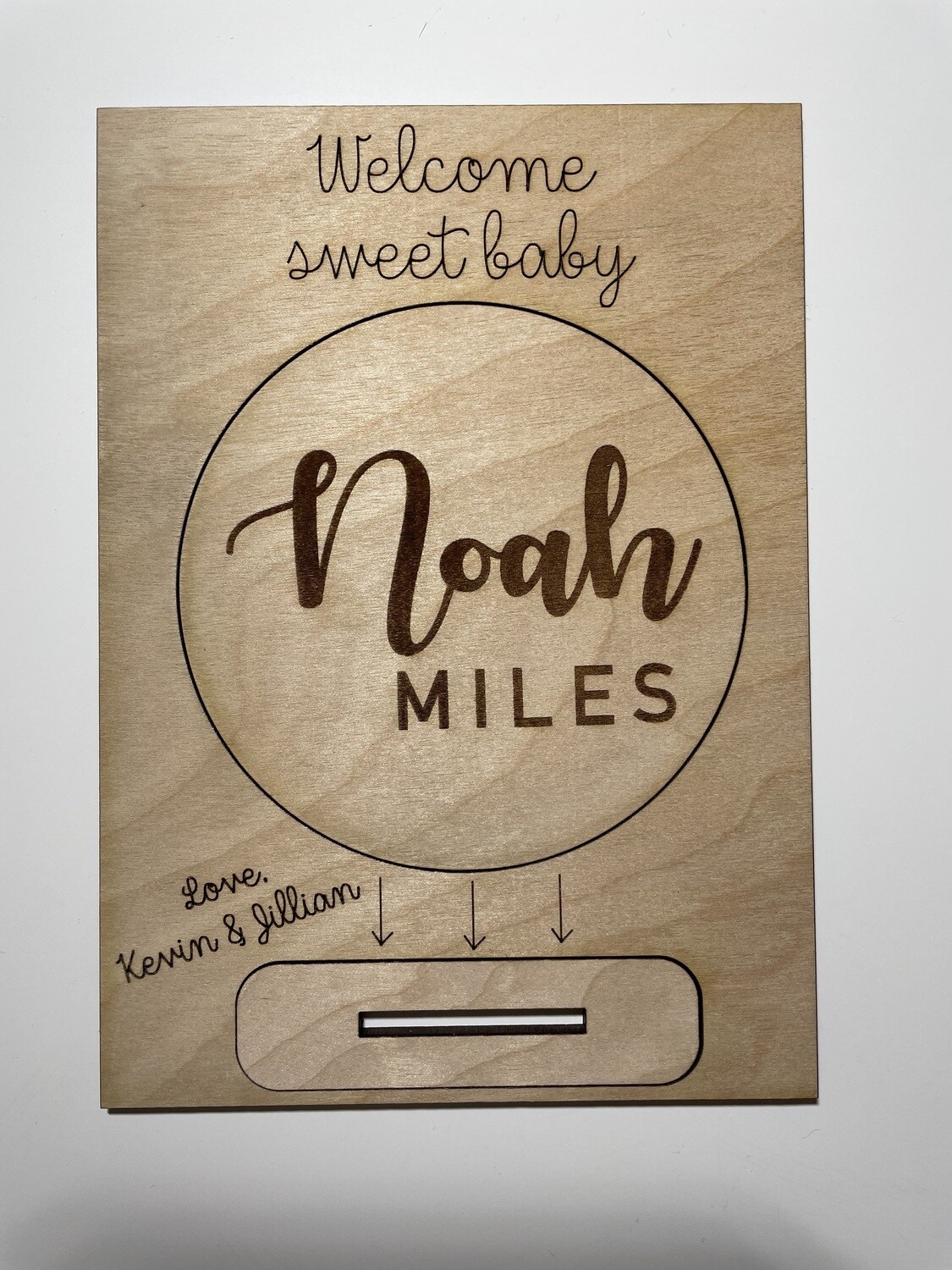 Wood new baby card with pop out!