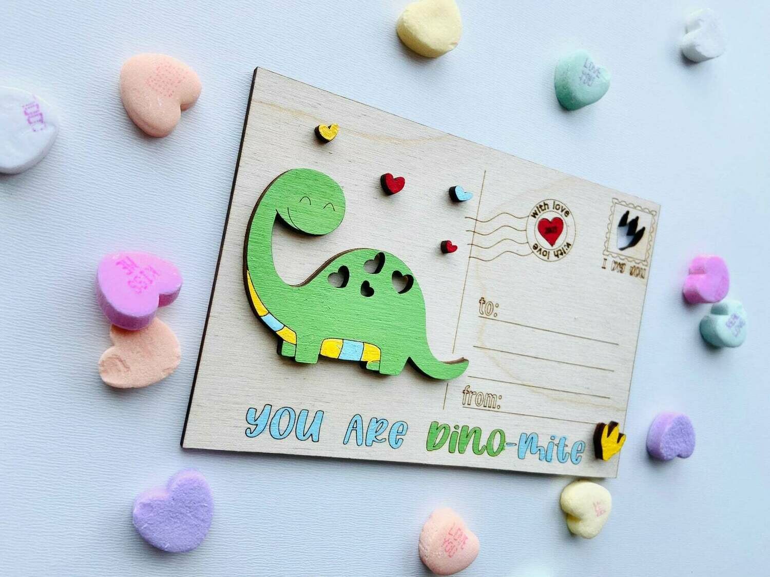 Dino Valentine postcard paint kit