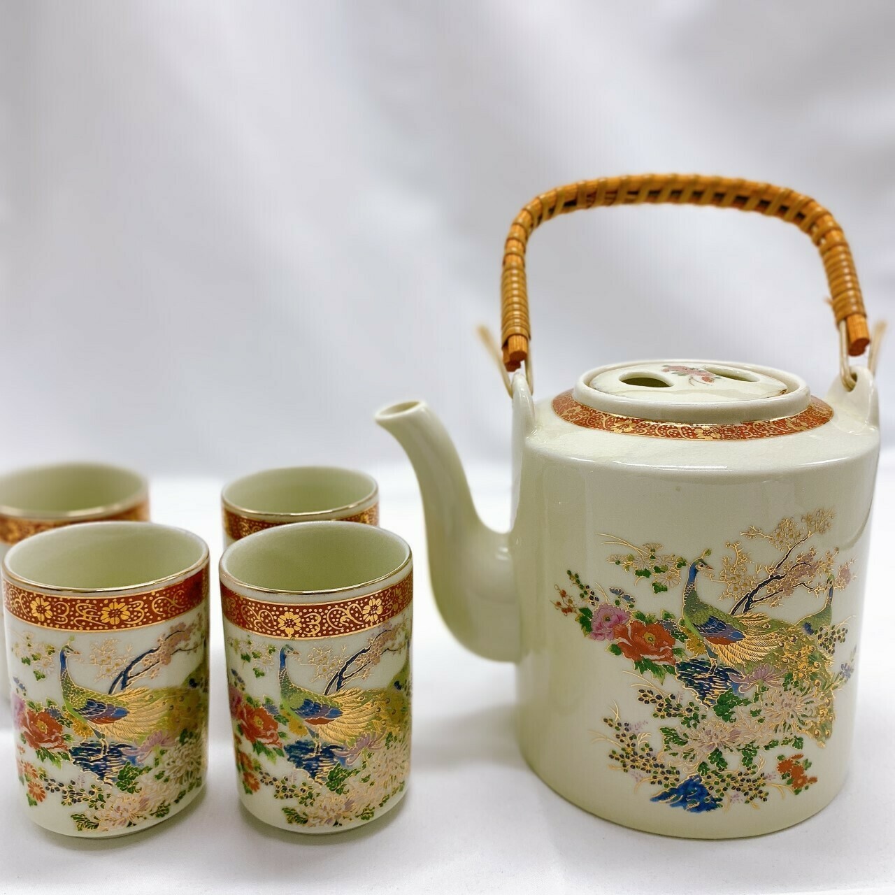 1979 Satsuma Peacock Tea Set (Pot and 4 Cups)