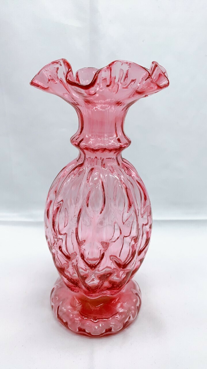 Cranberry Fenton Diamond Optic Vase 8.25”