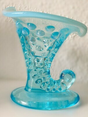 Fenton hobnail blue opalescent cornucopia vase
