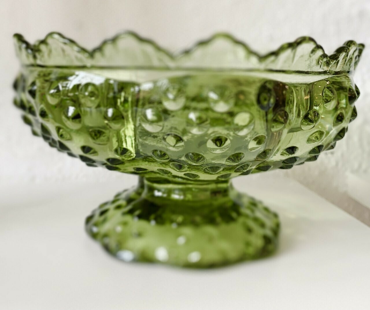 Fenton Green Hobnail Candle Holder