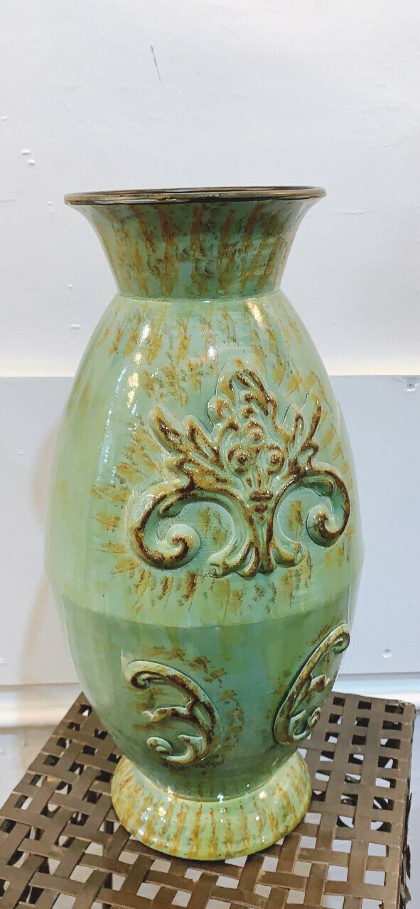 Green Tin Vase 15.5”
