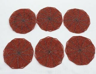 Beaded Glass Coaster Set of 6 Plus Container - Africa 
