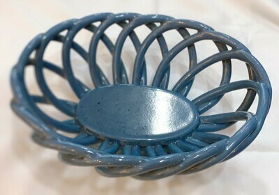 Blue Woven Bread Basket Stoneware Ceramic Fruit