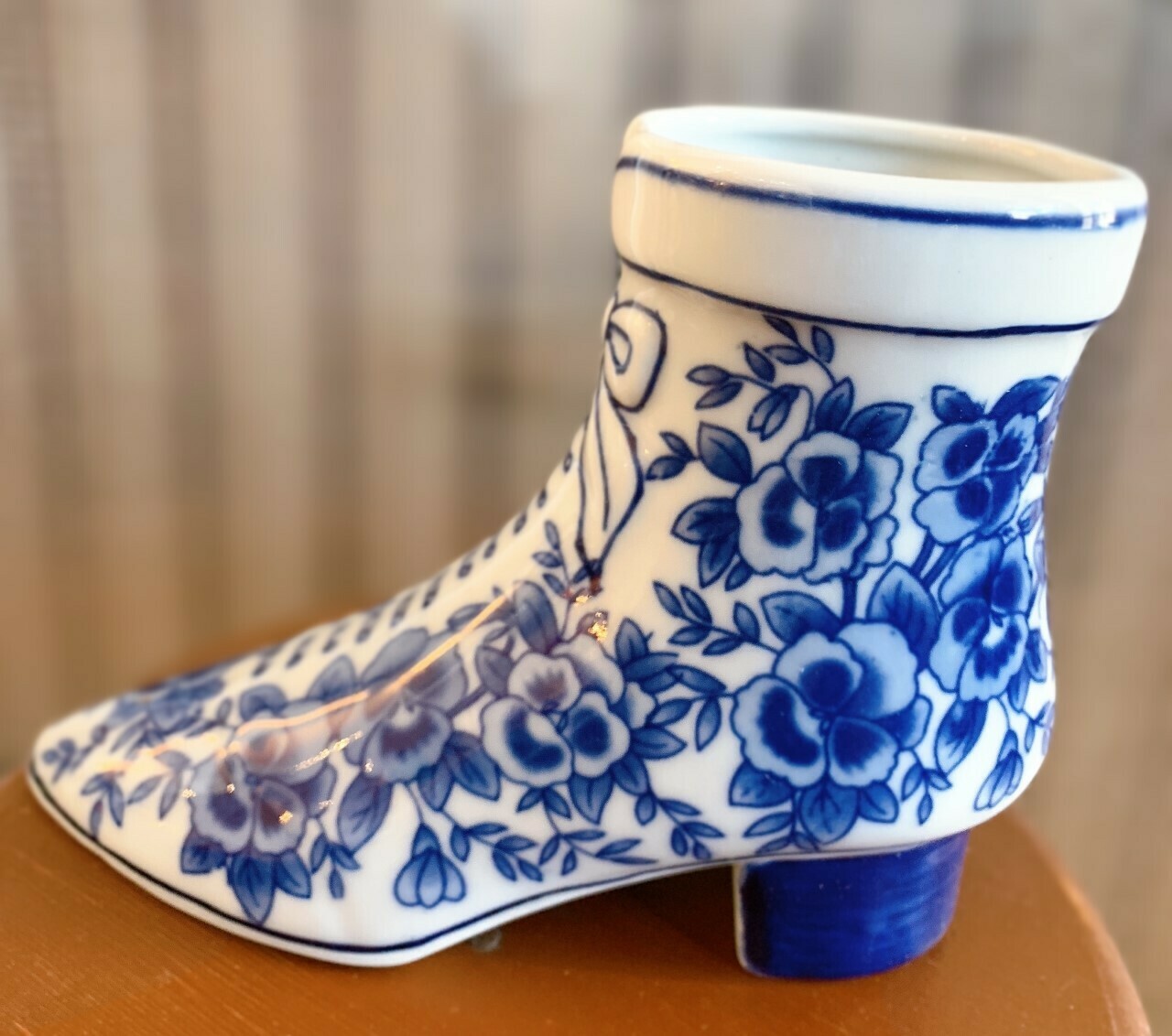 Blue and White Floral Boot Planter 5 3/4"