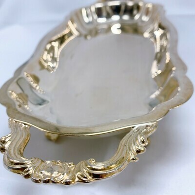 Vintage Silver/Gold Footed Serving Tray 14" x 5" 1/2