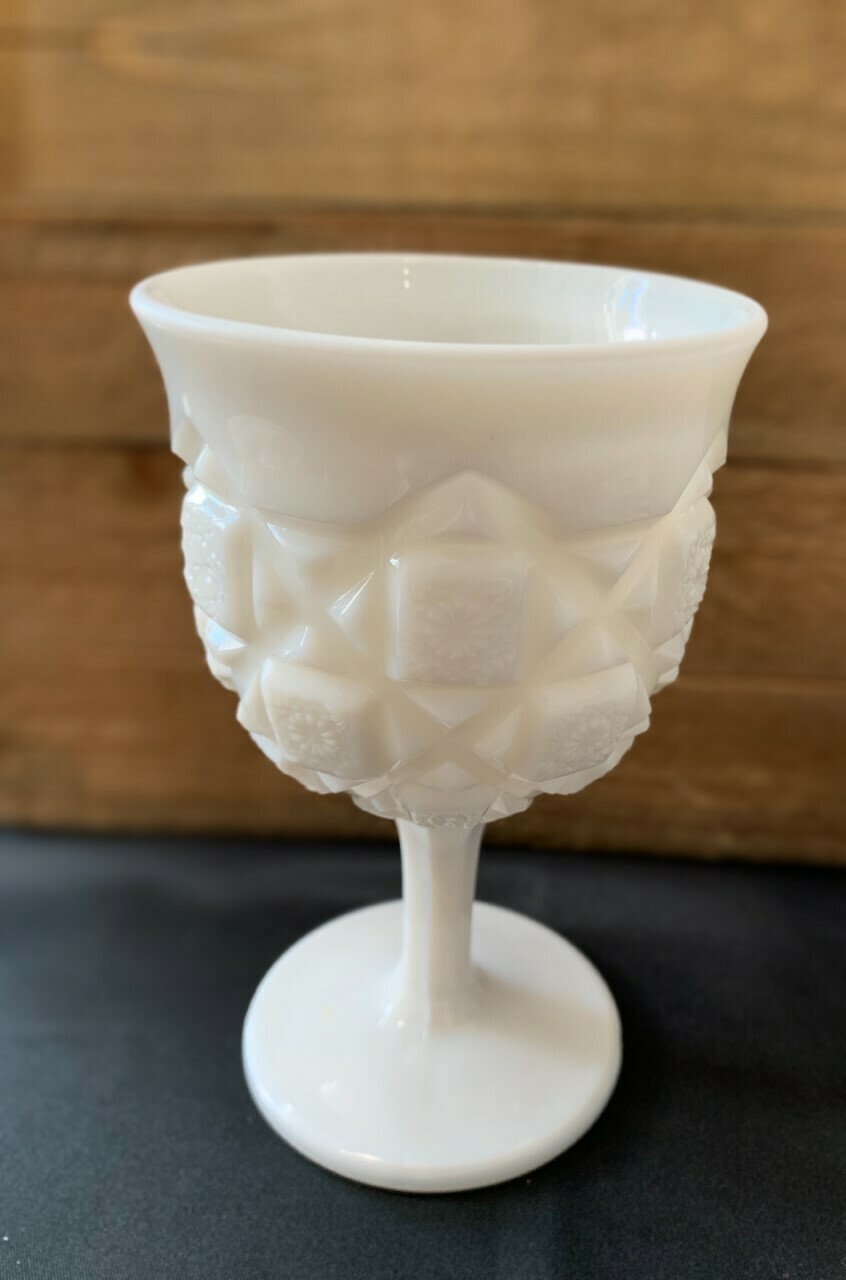 Westmoreland Old Quilt Milk Glass Goblet 5.75 " Tall