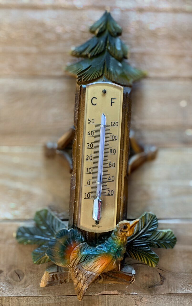 Vintage Wooden Bird/Tree Thermometer (chipped)