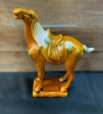 Vintage Tang Dynasty War Horse Replica Sancai Style Ceramic Horse Drip Glaze Ceramic Horse