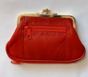 Red Leather Clip Top Coin Purse